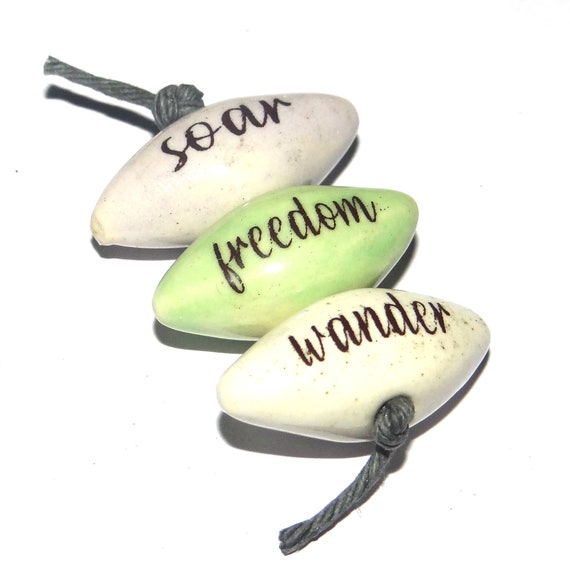 Ceramic Quote Word Bead Set Beads Handmade Pointy 1" CC8-1