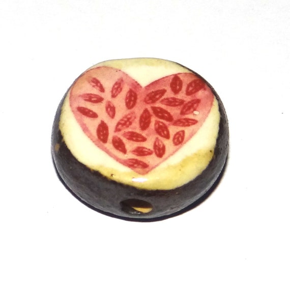 Ceramic Heart Focal Bead Handmade Pottery Beads 20mm PP2-1