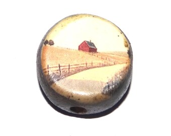 Ceramic Barn Focal Bead Handmade Pottery Beads 17mm PP7-3
