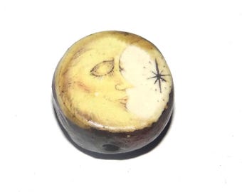 Ceramic Man in the Moon Focal Bead Handmade Pottery Beads 16mm PP10-4
