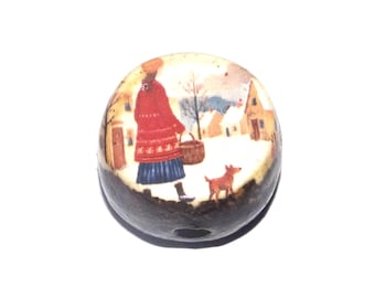 Ceramic Dog Walk Focal Bead Handmade Pottery Beads 16mm PP1-3