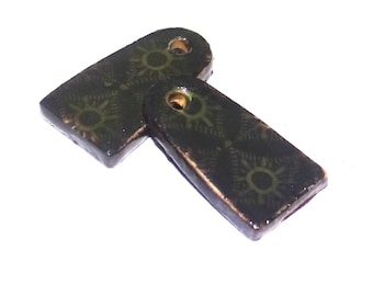 Ceramic Floral Patterned Rustic Charms Beads Pair Porcelain 24mm PP2-4
