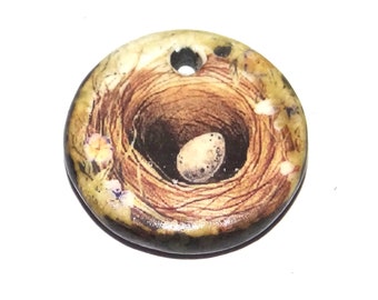 Small Ceramic Nest Pendant Charm Handmade Focal Porcelain 20mm CC5-4
