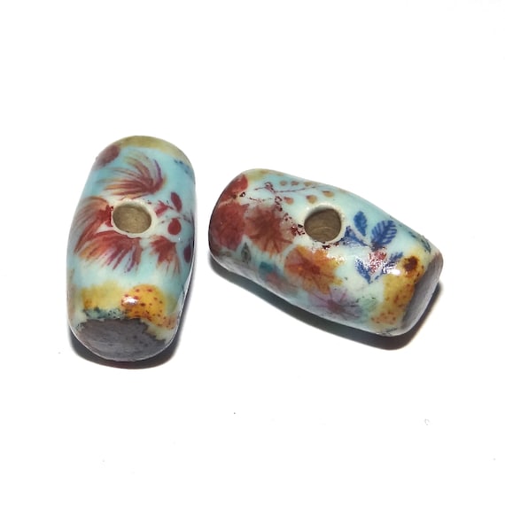 Ceramic Flower Bead Earring Pair Beads Handmade Rustic 15mm CC1-3