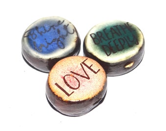 Ceramic Quote Bead Set Cube Beads Handmade Floral Flower Beads CC7-1