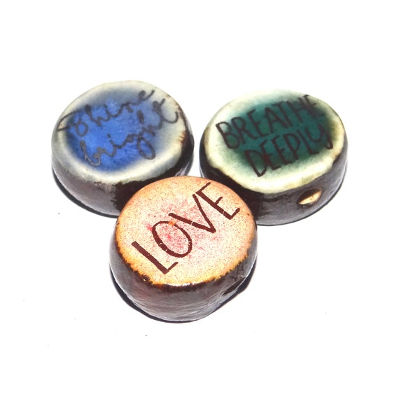 Ceramic Quote Bead Set Cube Beads Handmade Floral Flower Beads CC7-1