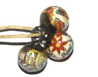 Ceramic Patterned Floral Bead Charms Porcelain Handmade 15mm BB9-2