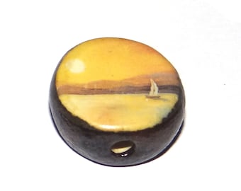 Ceramic Sunset Focal Bead Handmade Pottery Beads 20mm PP2-1