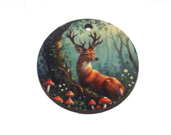 Wooden Two Sided Stag Deer Pendant Handmade 30mm MM10-1