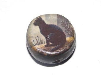 Ceramic Cat Focal Bead Handmade Pottery Beads 16mm PP4-2