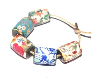 Ceramic Barrel Bead Set Handmade Porcelain 13mm
