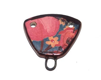 Ceramic Floral Connector Charm Pendant Porcelain Handmade 25mm PP9-4