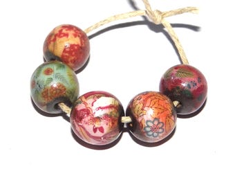 Ceramic Floral Bead Set Handmade Porcelain 10mm