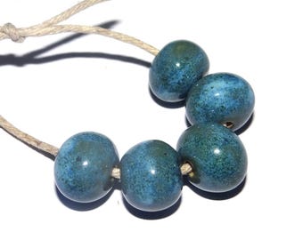 Ceramic Teal Bead Set Handmade 12mm CC8-4