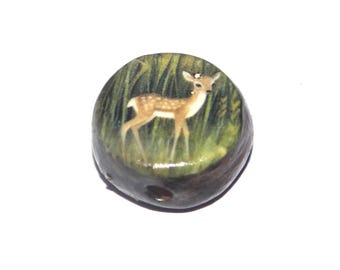 Ceramic Deer Walker Focal Bead Handmade Pottery Beads 16-18mm BB1-3
