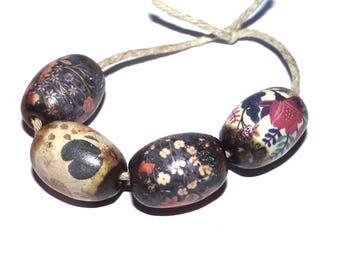 Ceramic Floral Bead Set Handmade Porcelain 15mm