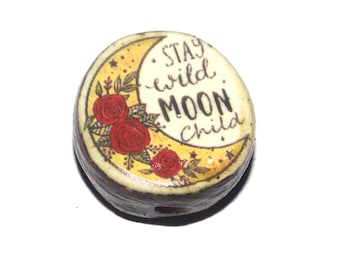 Ceramic Moon Focal Bead Handmade Pottery Beads 18mm PP7-3