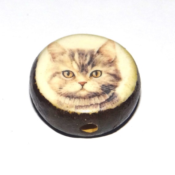 Ceramic Cat Focal Bead Handmade Pottery Beads 20mm PP3-4