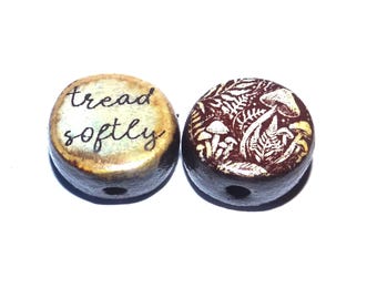 1 Ceramic Double Sided Quote Bead Porcelain Handmade 15mm BB7-4