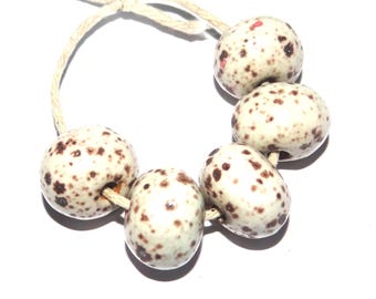 Ceramic White Satin Speckled Bead Set Handmade 13mm