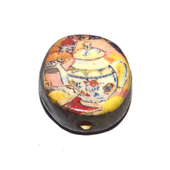 Ceramic Teapot Focal Bead Handmade Pottery Beads 21mm PP2-2