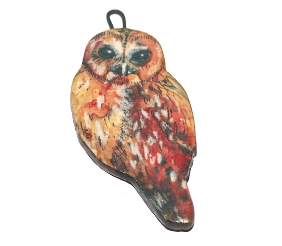 Ceramic Owl Pendant Handmade Focal Porcelain 50mm 2" CC9-2