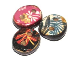 Ceramic Floral Patterned Buttons Porcelain Handmade Unique Rustic 13-15mm CC8-2