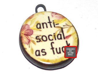 Ceramic Quote Pendant Handmade Focal Porcelain 25mm