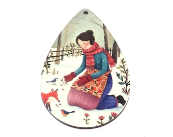 Wooden Christmas Tree Decoration Winter Pendant Handmade 65mm MM2-1