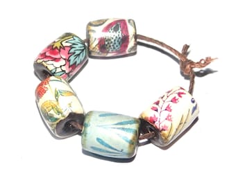 Ceramic Barrel Bead Set Handmade Porcelain 13mm