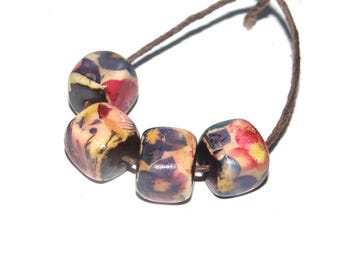 Ceramic Floral Bead Set Handmade Porcelain 10mm