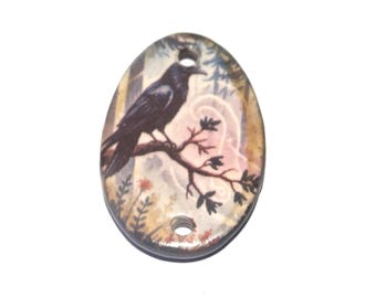 Ceramic Raven Pendant Handmade Focal Porcelain 30mm CC4-1