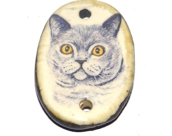 Ceramic Cat Pendant Handmade Focal Porcelain 30mm CC5-2