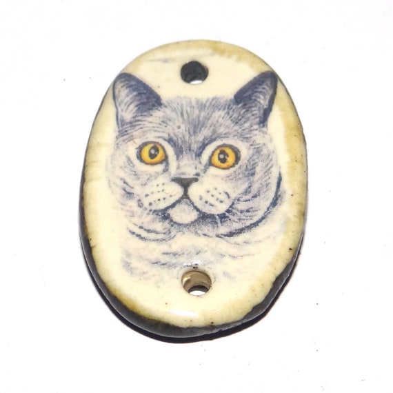 Ceramic Cat Pendant Handmade Focal Porcelain 30mm CC5-2