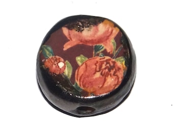 Ceramic Floral Focal Bead Handmade Pottery Beads 20mm PP3-4