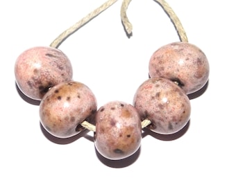 Ceramic Baby Pink Speckled Bead Set Handmade 13mm