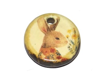 Ceramic Hare Charm Pendant Porcelain Handmade 17mm PP9-2