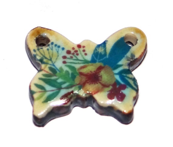 1 Ceramic Butterfly Focal Charm Bead Handmade Focal Porcelain 1" P1-4