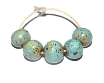 Ceramic Turquoise Speckled Bead Set Handmade 12mm CC8-4
