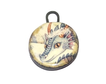 Ceramic Dragon Charm Pendant Porcelain Handmade 27mm CC9-4