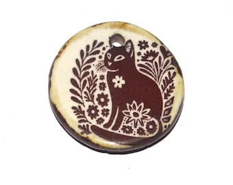Ceramic Cat Pendant Handmade Focal Porcelain 25mm CC7-1