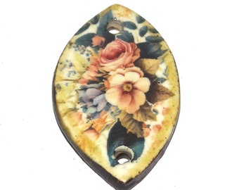 Ceramic Flower Pendant Handmade Focal Porcelain 30mm PP5-3