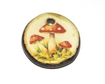 Ceramic Mushroom Charm Pendant Porcelain Handmade 17mm PP10-1
