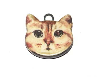 Ceramic Cat Pendant Handmade Focal Porcelain 25mm CC7-1