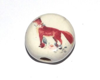 Ceramic Fox Coffee Focal Bead Handmade Pottery Beads 17mm PP6-1