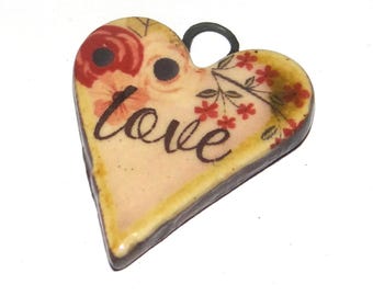Ceramic Heart Pendant Handmade Focal Porcelain 27mm PP9-3
