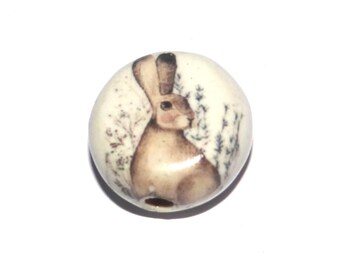 Ceramic Hare Focal Bead Handmade Pottery Beads 17mm PP6-1