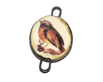 Ceramic Bird Connector Charm Pendant Porcelain Handmade 30mm PP9-4