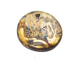 Ceramic Mermaid Pendant Handmade Focal Porcelain 23mm PP8-3