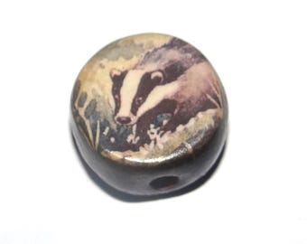 Ceramic Badger Focal Bead Handmade Pottery Beads 16mm PP4-2